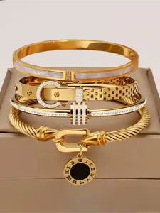 4-piece luxury stainless steel bracelet set, Elegant Jewelry Bracelet, women's gold-plated rhinestone decorative bracelet combination, classic wrist accessory, perfect combination, exquisite holiday gift