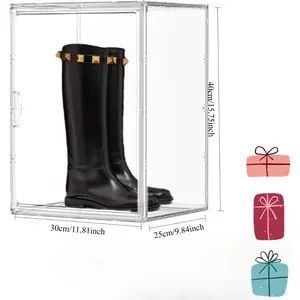 ColourTree Super Large Boot Storage Boxes Clear Stackable Storage Bins, XX-Large Shoe Box Organizers with Magnetic Lids, Big Acrylic Display Case An Adjustable Divider Foldable Transparent