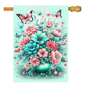 Spring Garden Flag with Flowers & Butterflies, 28x40 Inch Double-Sided Yard Decoration, Outdoor Lawn Ornament, Single Flag Only