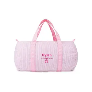 Seersucker Girls Duffle Bag Personalized Toddler Dance Bag with Embroidered Name Small Overnight Duffle for Little Girls Ballet Gym Weekender Travel Custom Birthday Baby Shower Gifts Pink