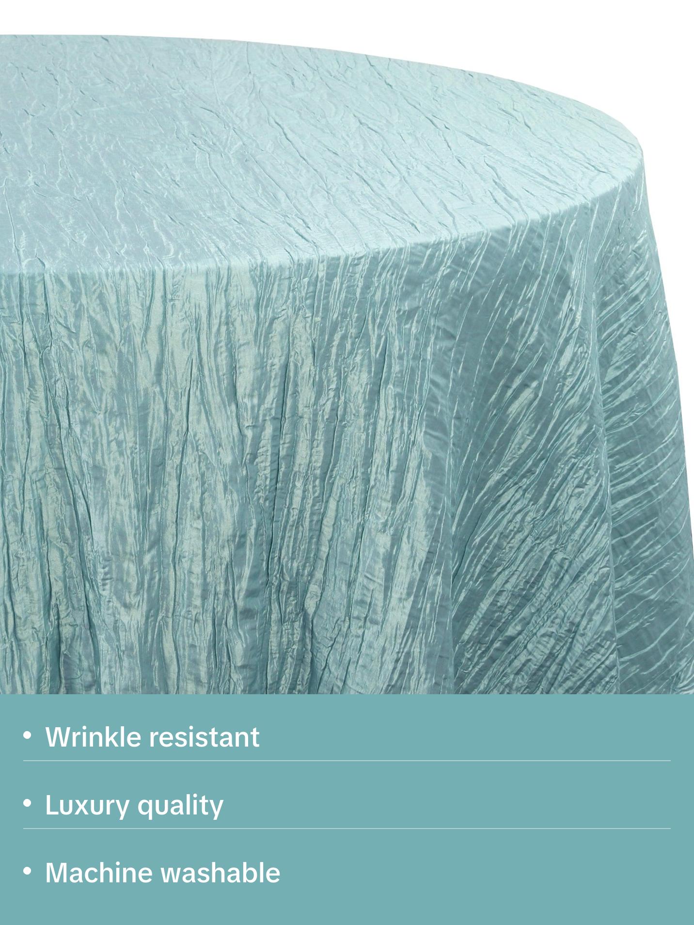 132 Inch Round Crinkle Taffeta Tablecloth Dusty Blue