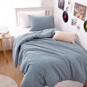- Striped Cotton Duvet Cover Set,  Washed Cotton Textured Percale Beddg Set, Tickg Stripe Pstripe Farmhouse, 3 count, Denim Blue, Tw Size