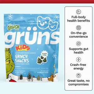 Grüns Kids Grinch Superfood Greens Gummies (Limited Edition): Comprehensive kids nutrition with 60+ ingredients, 20+ Vitamins and Minerals, Prebiotics, Adaptogens, Tart Berry Punch Flavor, Gluten Free, Vegan, Third Party Tested
