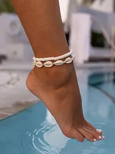 Boho Style Shell Decor Beaded Anklet, Dainty Layered Anklet, Fashionable Beaded Anklet for Women & Girls, Casual Trendy Body Jewelry for Party, Daily Decor for Birthday Gift