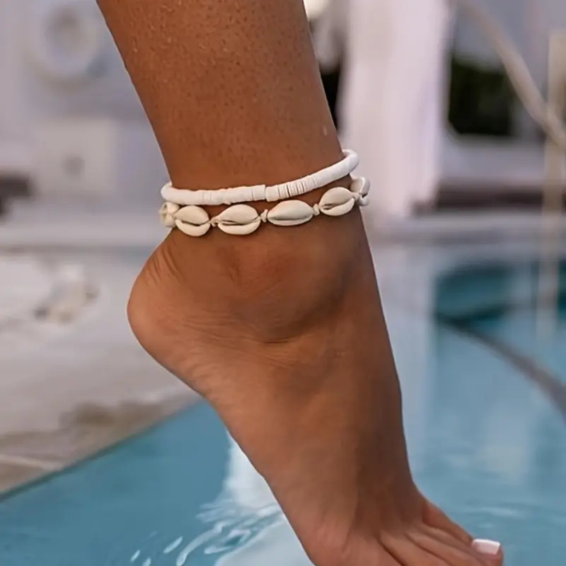 Boho Style Shell Decor Beaded Anklet, Dainty Layered Anklet, Fashionable Beaded Anklet for Women & Girls, Casual Trendy Body Jewelry for Party, Daily Decor for Birthday Gift, Foot Jewelry, Trendy Fashionable Accessories