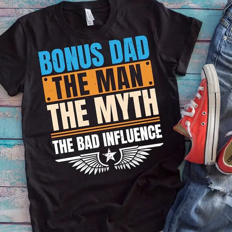 Men's Sweatshirt with "Bonus Dad" Graphic, Classic Cotton Crewneck, Funny Father's Day Gift for Stepdad, USA-Printed Menswear