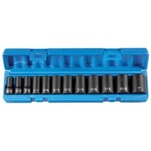 212 MAIN Grey Pneumatic .38 In. Drive 12-Piece Semi-Deep Socket Set, Chrome-Mo Steel, SAE Sizes, .38" Drive, Chrome-Moly