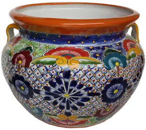 TalaMex Medium-Sized Cherato Mexican Colors Talavera Ceramic Garden Pot