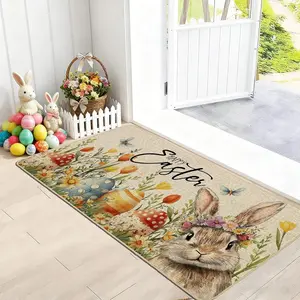 Doormat, Boho rug, Entrance mat, Welcome mat, Easter wreath and bunny doormat, Easter Home Decor, festive decorative floor mats, suitable for outdoor use, patio front door entrance mats, Easter gift