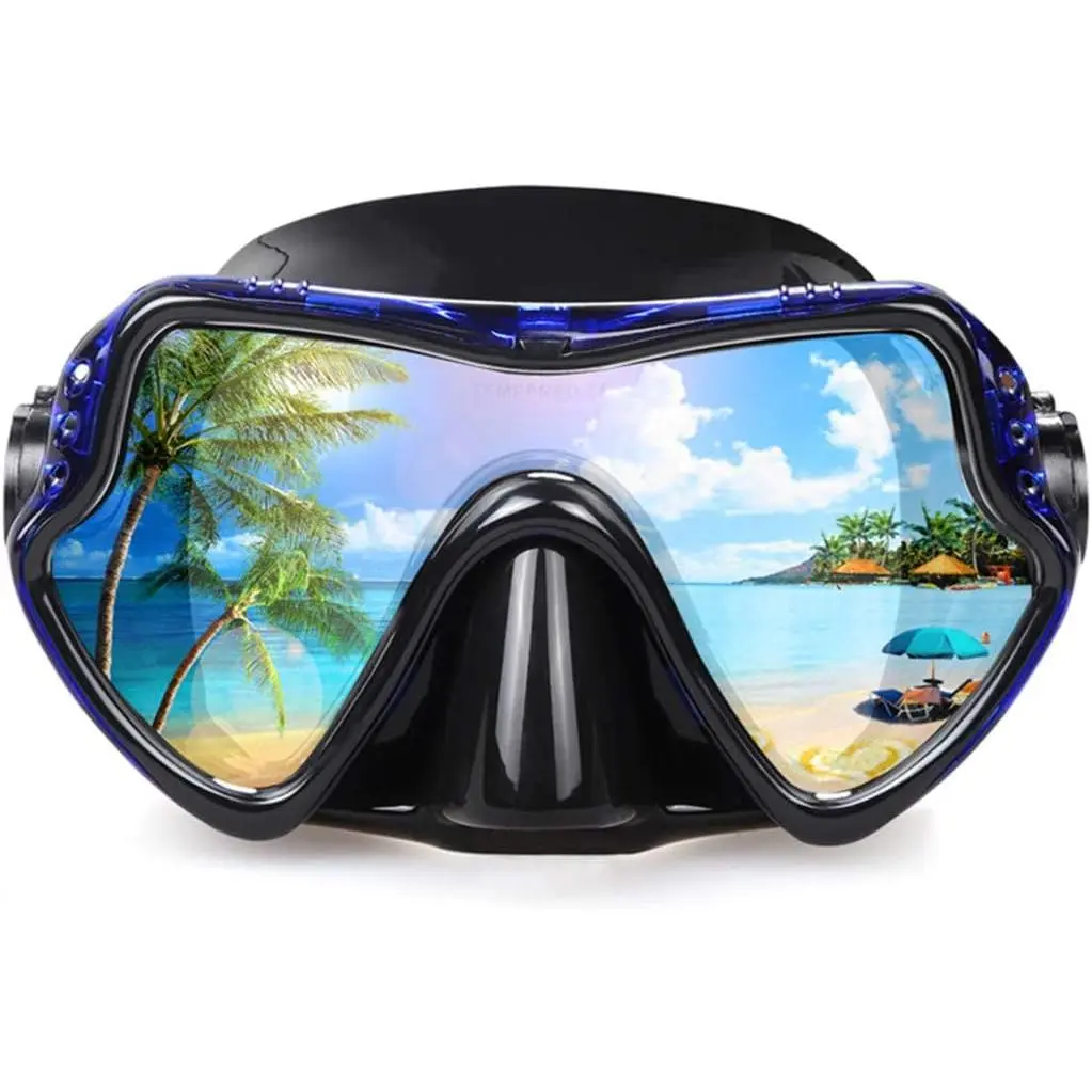 Adult Diving Scuba Snorkel Goggles & Mask, Tempered Glass Lens, Liquid Silicone Seal, Anti-Fog Wide View for Professional Freediving, Underwater Swimming