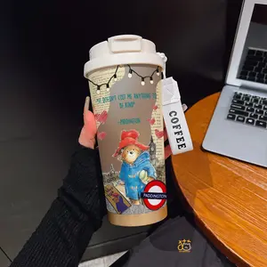 530ML/ 17.92oz Paddington Bear London Scene with Hearts & String Lights Pattern Print Phone CaseCoffee mug with straw and lanyard | 316 stainless steel, keeps drinks hot & cold | Portable travel & sports cup | Ideal for home and outdoor activities.