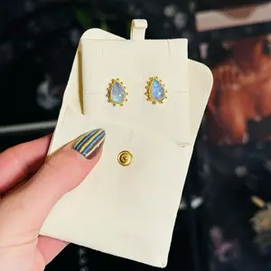 Moonstone Stud Earrings - Gold Plated Brass