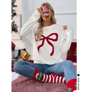 Women's Sweet Loose-Fit Long Sleeve Round Neck Christmas Sweater, Fall & Winter Casual Knitted Pullover, Comfortable Daily WearGift