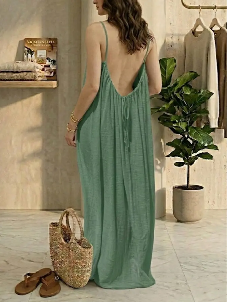 Women's Plus Size (L-5XL) Strap Solid Color Sleeveless Cami Nightdress - 1/2PCS Long Summer Indoor Sleepwear & Loungewear, Basic