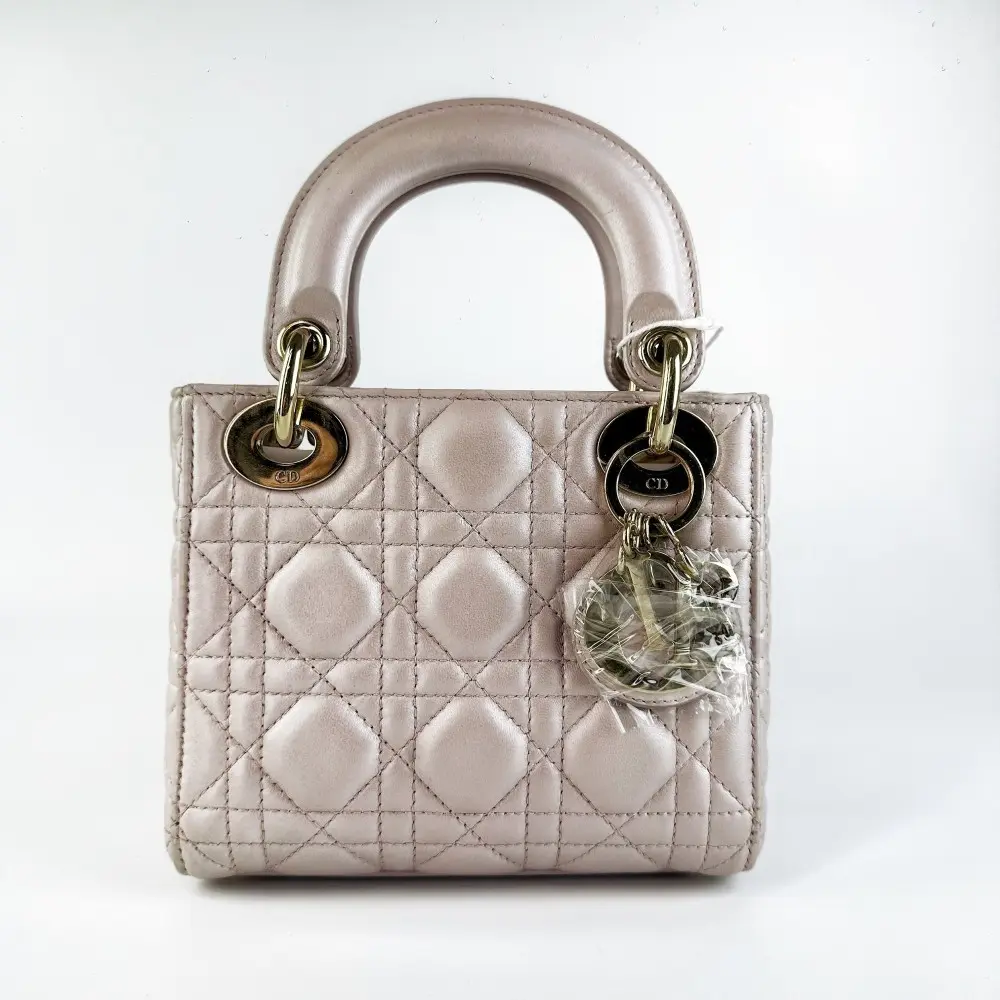 Pre-owned Dior Mini Lady Pale Pink Cannage Leather Handbag【857】