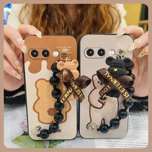 Simplicity Waterproof Phone Case For Google Pixel9A cute soft case Back Cover Anti-knock Dirt-resistant Cartoon Skin-friendly feel silicone protective case Black pearl pendant
