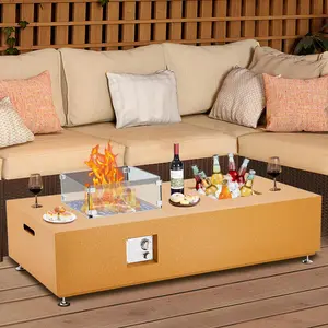 GARVEE Propane Fire Pit Table with Ice Bucket 50000BTU Fire Table with 13 Inch Square Drink Ice Bucket Wind Guard, Fire Glass Beads & CSA Safety Certified Outdoor Firepit for Patio Yard Garden - Orange / 56 Inch