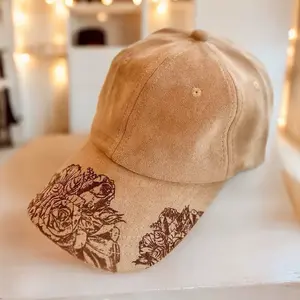 Custom Rose Floral Baseball Hat - Tan Color with Floral Design, Adjustable Fit, Perfect for Casual Wear