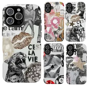 C’est La Vie Collage Phone Case – Leopard, Pearl, Disco Ball & Retro Editorial Style – Fashion Grunge Aesthetic – Fits iPhone