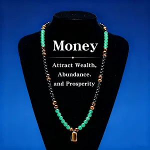 Money Attraction Long Chain Necklace |   Crystal Pendant for Wealth |   Mens Jewelry |   Mothers Day Gift Ideas |   Necklaces for Women |   Circle Chains