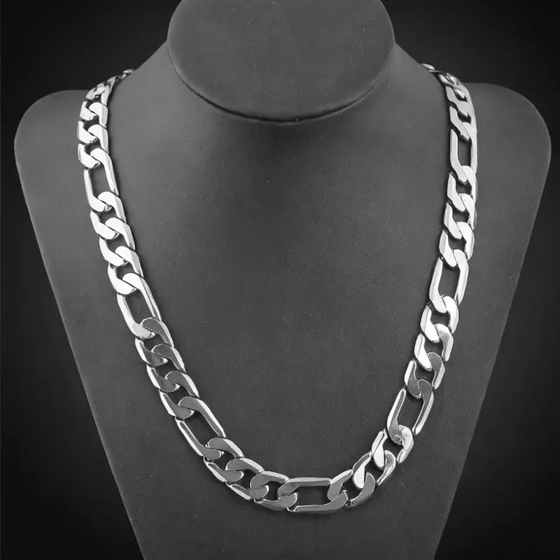 Unisex 925 Sterling Silver Plated Necklace - 925 Necklaces, Elegant Classic Geometry Design, 8mm-12mm Width, 55cm/70cm Options, Daily/Wedding Party Jewelry, Holiday Gift