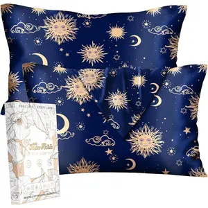 Silk Pillowcase 2 Pack - Pillow 20" x 30" Queen Size Set of 2 for Hair and Skin Soft Breathable with Hidden Zipper Cooling Pillow Covers for Sleeping,Sun Moon Sign