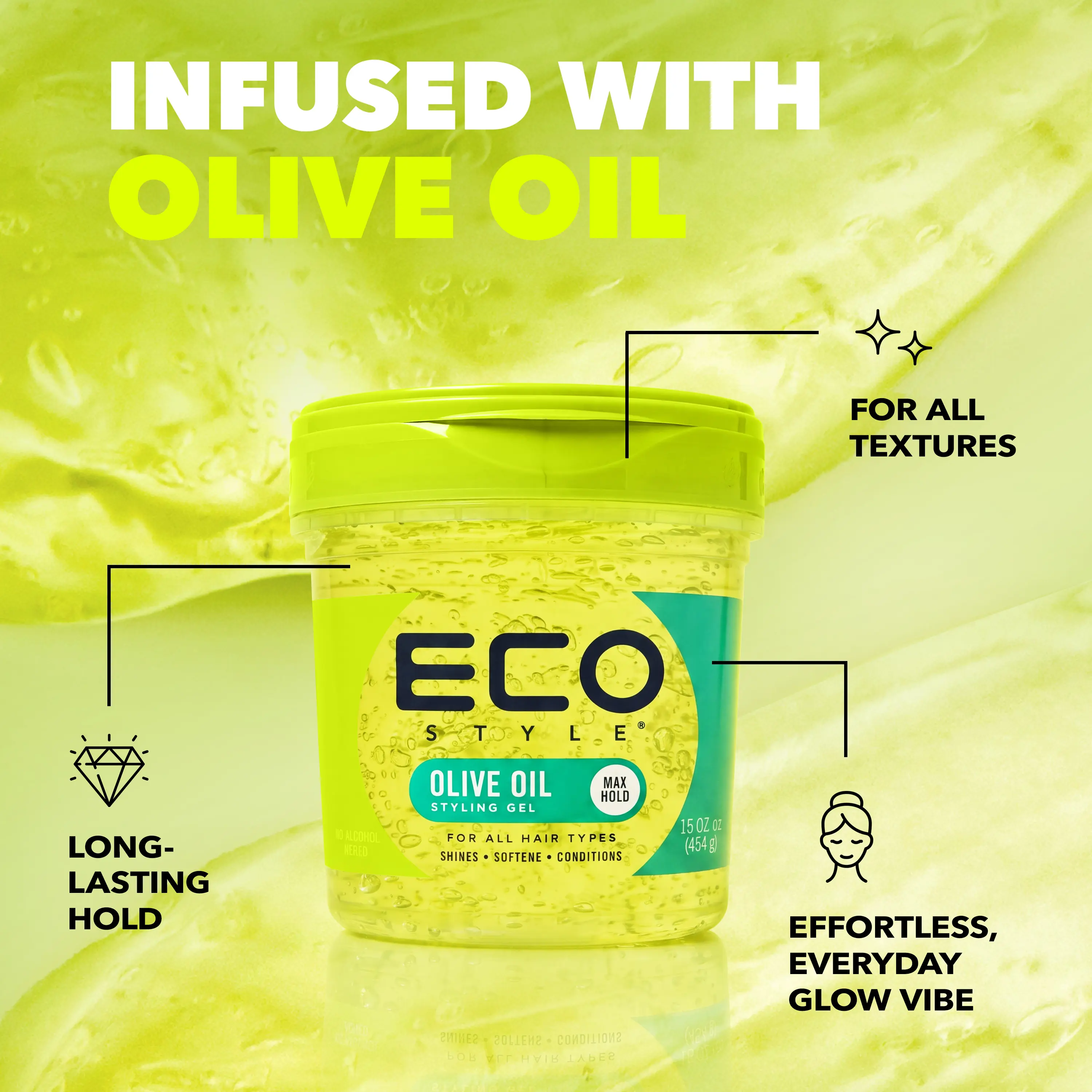 Olive Oil Styling Gel - Adds Shine and Tames Split Ends - Delivers Moisture to Scalp - Nourishes And Repairs - Provides Weightless and Superior Hold - Ideal for all Hair