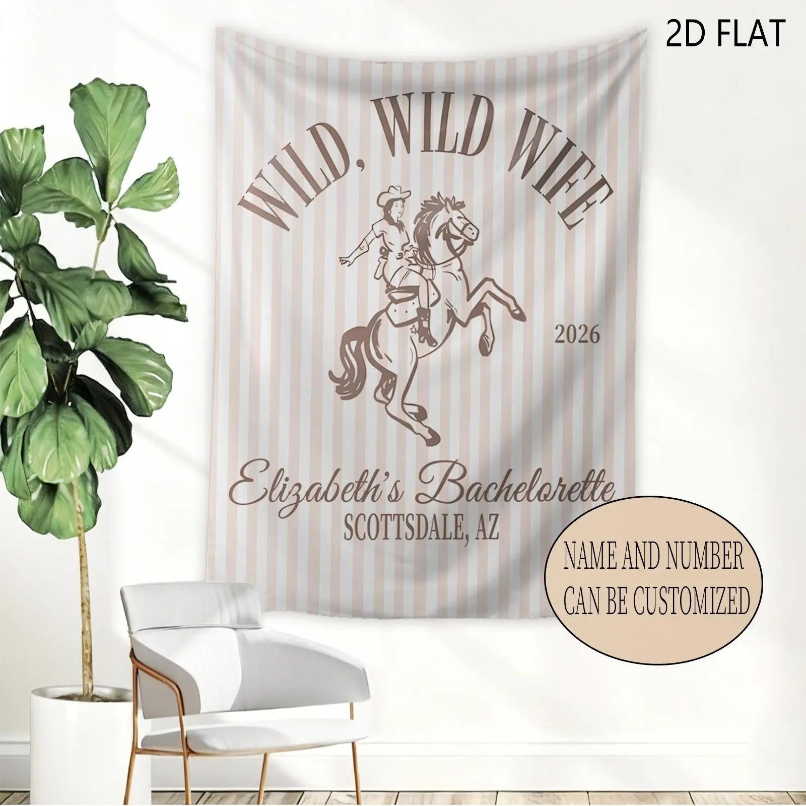 1pc Wild Wife Linen Print Tapestry - 2D Flat Vertical Hanging Wall Art, Wedding Bachelorette Decor, Custom Wild Theme Peach Photo Storage Gift for Scottsdale AZ Anniversary Event, Multiple Sizes, Room Decor Inspo, Room Art