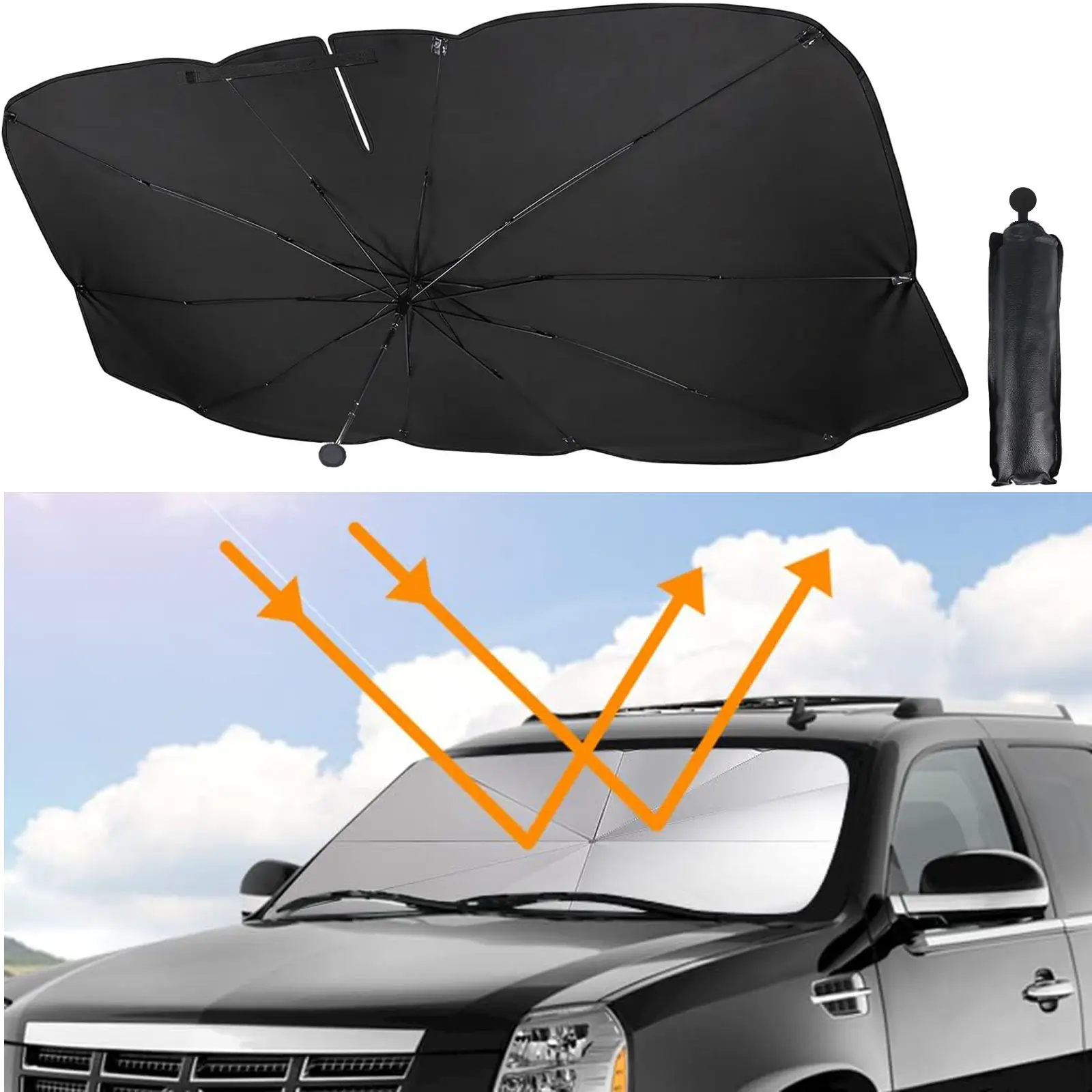 2026 New Synthetic Foldable Automotive Glass Sunshade - UV-Block Front Window, Heat-Insulating, Portable Dashboard Sunshade, Universal Car Exterior Accessory for SUV, MPV, Truck & Sedan