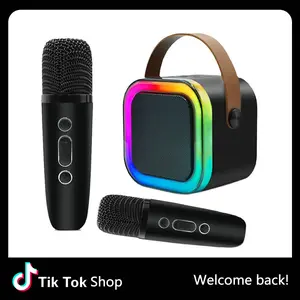 Mini karaoke machine with microphone sound system, portable karaoke machine with 2 wireless microphones, birthday gifts for girls and children aged 4-12, family gatherings