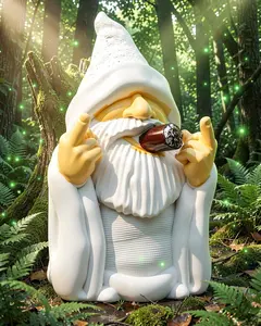 Garden Gnome Statue 5.9Inch Naughty Smoking Wizard Gnome Funny Lawn Resin Figurine Outdoor Statue for Lawn Yard Balcony Porch Patio Home Ornaments Garden Decoration