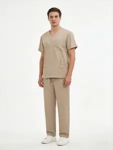 Lightweight Quick Dry Scrub Set Double Pockets Straight Leg Pants Simple Doctor Nurse Work Uniform