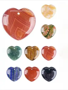 3-Piece Natural Crystal & Agate Heart Pendants with Holes - Rose Quartz Carved Hearts for DIY Bracelet & Necklace Making
