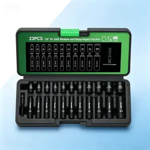 1/4-Inch Drive SAE Impact Socket Set, 23-Piece Shallow and Deep 12-Point Sockets, 5/32 to 9/16 Inch, Includes Drill Adapter, CR-V Steel, Professional Tool Set