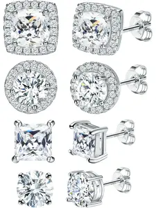 925 Sterling Silver Earrings Hypoallergenic Gold Silver Stud Earrings Diamond Studs Zircon 6-10 mm Large Round Square Diamond Earring for Women Men Girls