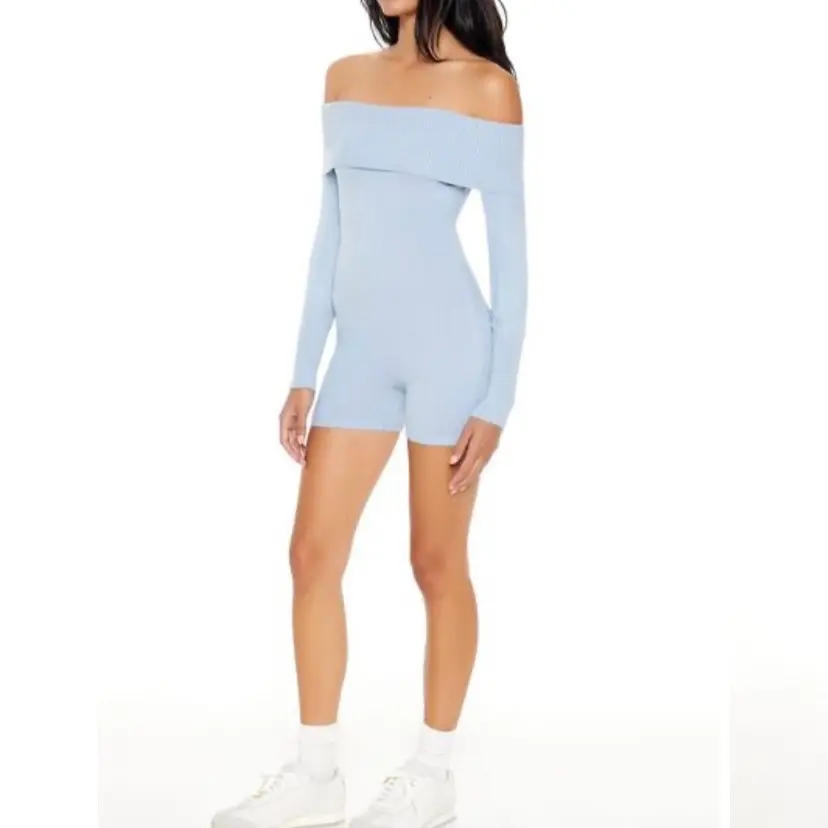 Women's Off-the-Shoulder Sweater-Knit Romper Jumpsuit - Womenswear Comfort