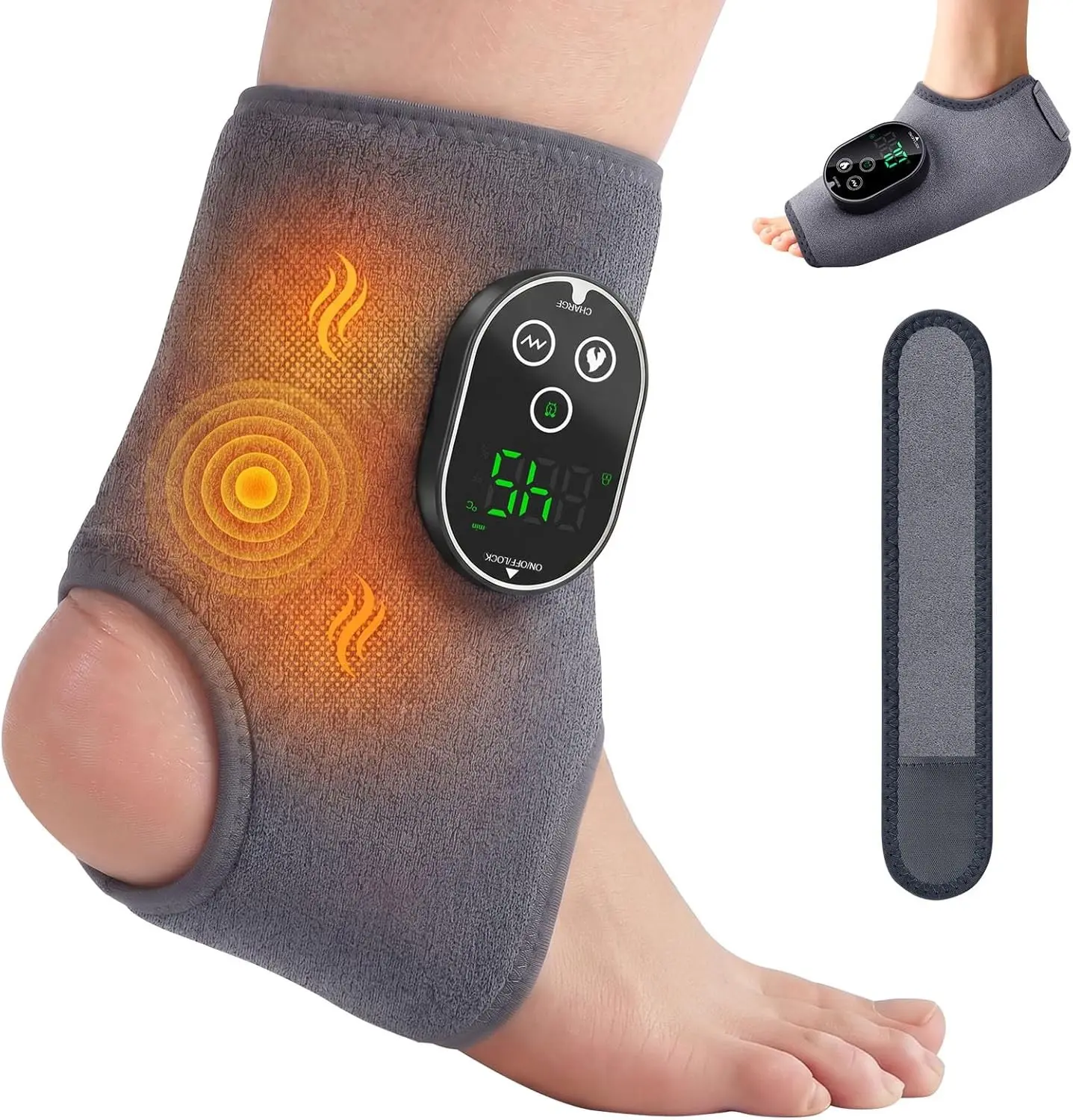 Cordless Foot Massager for Neuropathy, 3000mAh Rechargeable Ankle Heating Pad with Massage for Circulation, Foot Ankle Pain Relief Massager, Gray