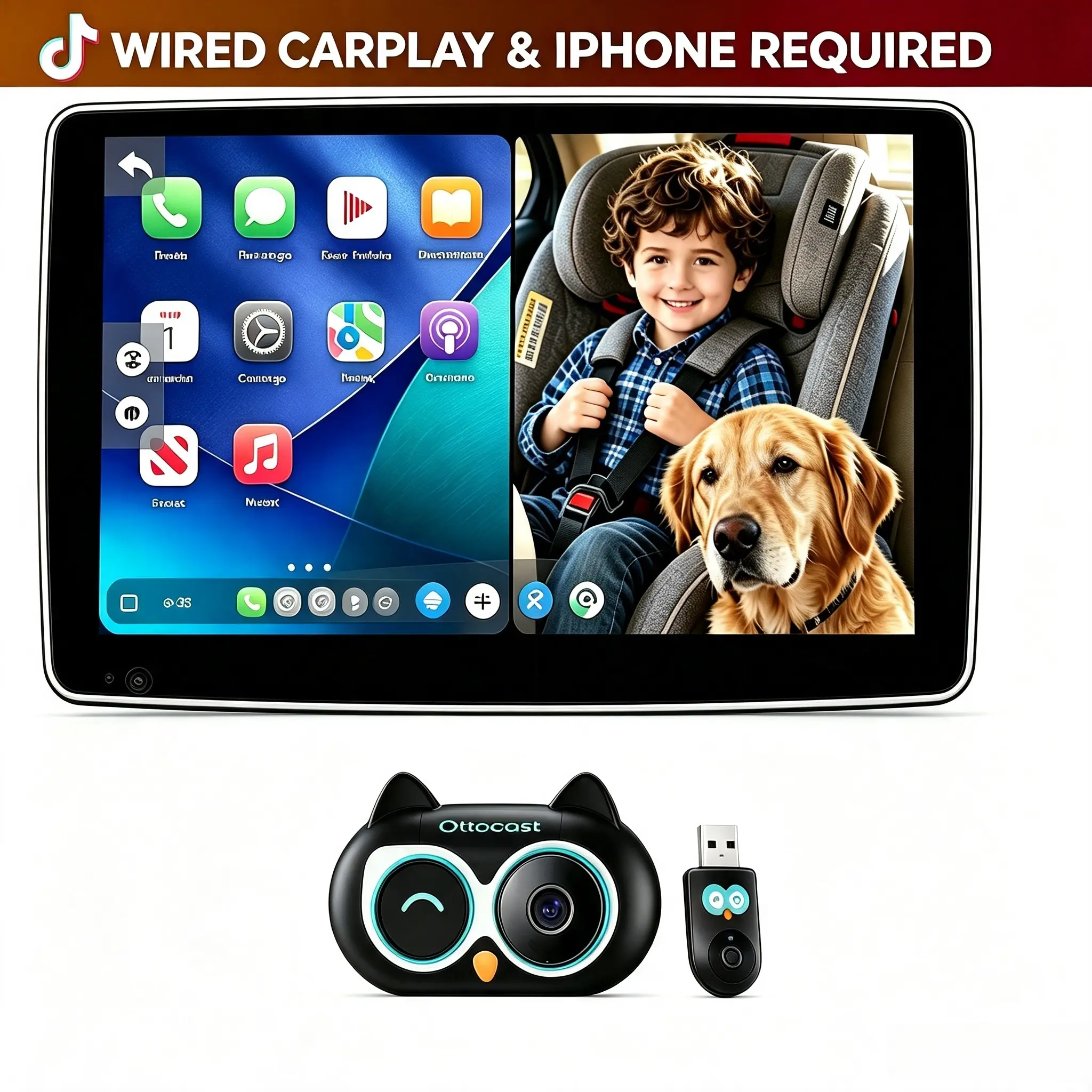 OTTOCAST Baby Car Camera Wireless CarPlay Adapter Baby Monitor Baby Camera