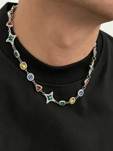 Bohemian Geometric Colorful Rhinestone Chain Necklace, Vintage Casual Fashion Jewelry Gift for Men, All Seasons Wearable Accessory, Elegant Rhinestone Necklace, Boho Style Jewelry