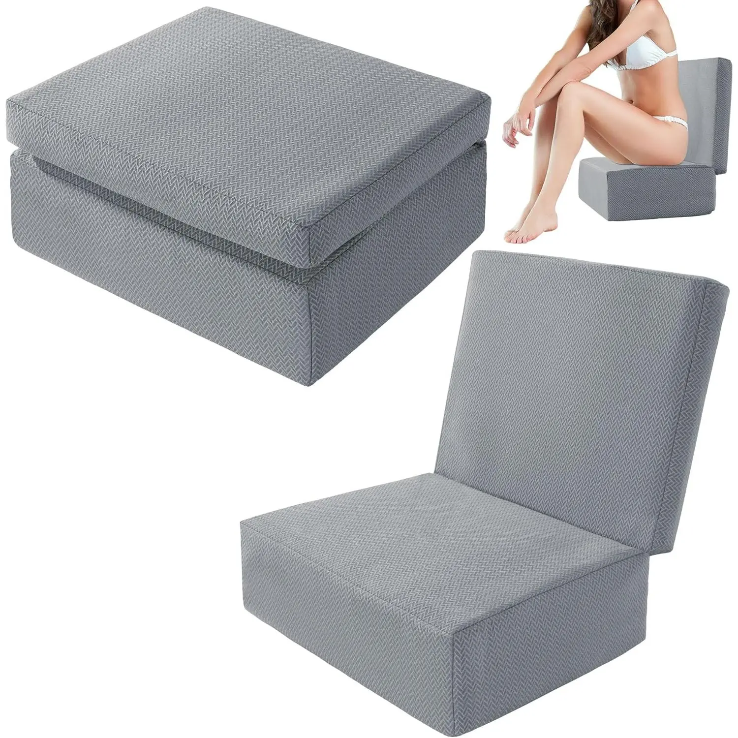 Foldable Hot Tub Booster Seat, Adjuatable 2 Heights Extra Thick Hot Tub Pillow Bath Seat with  Support Cushions, Washable Hot Tub Seat Cushion for Indoor Outdoor (Gray)