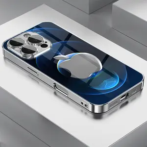 Technology-inspired Blue Gradient Metal Double-cut Apple Pattern Electroplated TPU Phone Case for iPhone 17 Air 16/15/14/13/12/11 Pro Max, Plus Samsung Galaxy S25/S24/S23/S22/S21/S20/S10/ Ultra Plus, FE & Samsung Galaxy A series ﻿-ZQ63