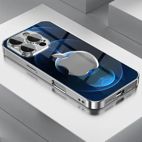 Fashionable blue  pattern 2D printed glass phone case, TPU border phone protective case, suitable for iPhone 18 17 Air 16/15/14/13/12/11 Pro Max, as well as Galaxy S25/824/S23/S22/S21/S20/S10/Ultra Plus, FE, and Galaxy A-series ZQ63