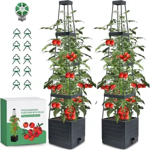 2 Packs Raised Garden Bed Tomato Planter with Trellis, 57" Tomato Cages for Climbing Vegetables , Self Watering Planters Box for Garden Pots for Patio Greenhouse Indoor Outdoor(2PCS)