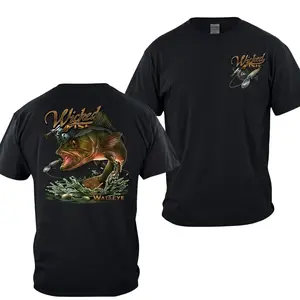 [MADE IN US] Wicked Fish Walleye Fishing T-Shirt – Black Graphic Tee Featuring Aggressive Walleye Fish and Lure Design, Perfect for Anglers and Fishing Enthusiasts
