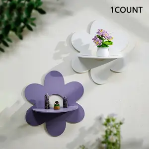 Wooden Flower Shaped Wall Shelf, 1 Count Wall Mounted Storage Rack, Decorative Floating Shelf for Bedroom, Living Room, Nursery, Aesthetic Hanging Display for Plants
