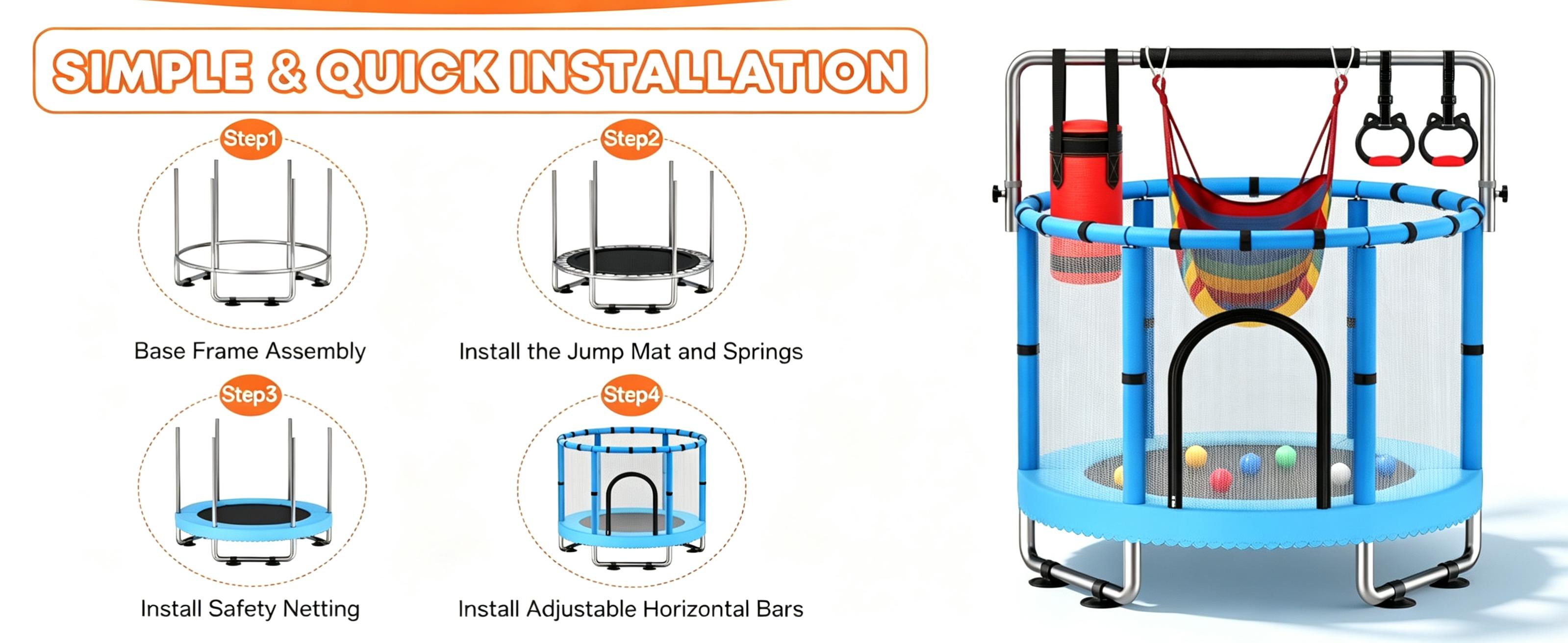 Toddler Trampoline with Safety Net,440lbs Kids Trampoline Indoor Outdoor,Mini Trampoline Playset for Boys & Girls, backtoschool, glowup