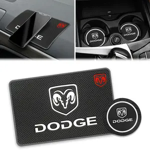 1/2/3/4Pcs Car Coaster Water Cup Slot Non-Slip Mat Auto Dashboard Sticky PVC Anti-Slip Pad Interior Accessories For Dodge Ram 1500 2500 3500 Dart Charger Challenger Durango Journey Viper SRT SXT Grand Caravan Avenger Nitro