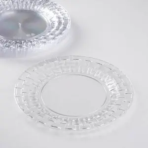 10-Pack Plastic Dessert Plates 7" Basketweave Rim Design Clear - Disposable Appetizer and Salad Plates