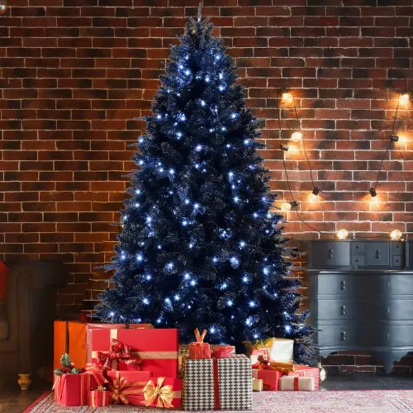 Create a Dramatic Display with 6ft Black Artificial Christmas Tree, Pre-Lit with White LEDs for a Striking Halloween or Gothic Holiday Centerpiece, Easy Setup