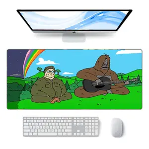 Cartoon Vibe The Big Lez Show Deskmat with Sassy The Sasquatch, Meme Gaming Mouse Pad, Chill Aussie Humor Deskpad, Colorful Landscape Design